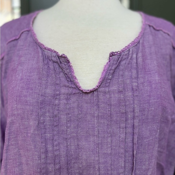 Eddie Bauer Purple 3/4 Sleeve Linen Blend Pintuck Tunic Top Size 2X - Picture 3 of 9